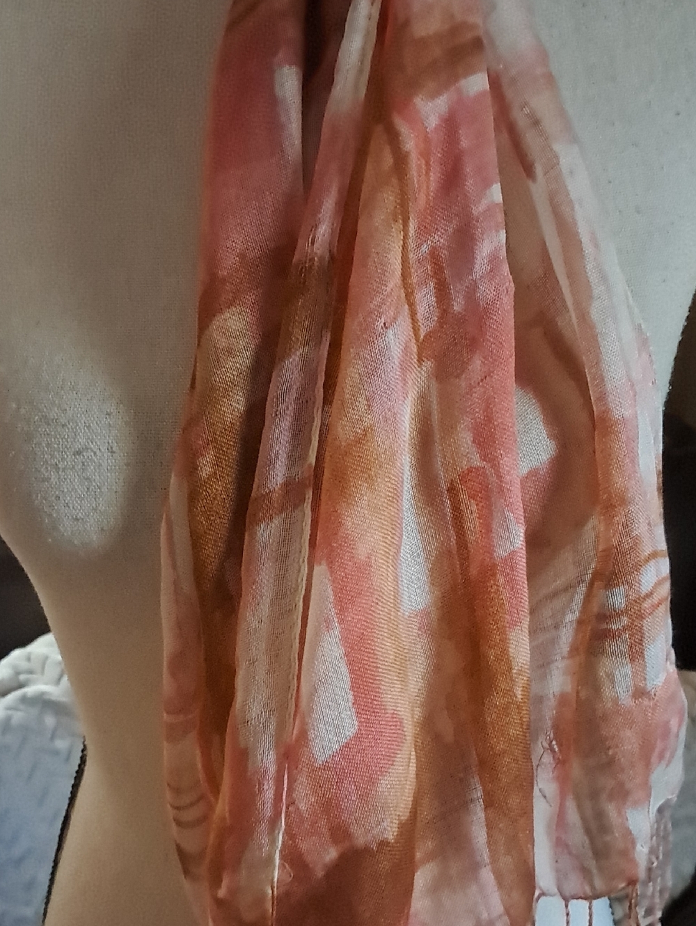 Talbots Blush and Cream Floral Lightweight Scarf with Fringe Silk Wool Cashmere - Picture 4 of 8